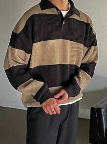 DAZY Men Color Block Polo Neck Drop Shoulder Fall Sweater - Multicolor - View 8