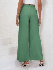 SHEIN Frenchy 素色闊腿褲 - 墨綠色 - 查看 2