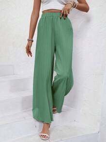 SHEIN Frenchy 素色闊腿褲 - 墨綠色 - 查看 4