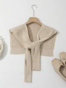 DAZY Business Casual Style Solid Color Knit Shawl Collar Layering Top - Apricot - View 1