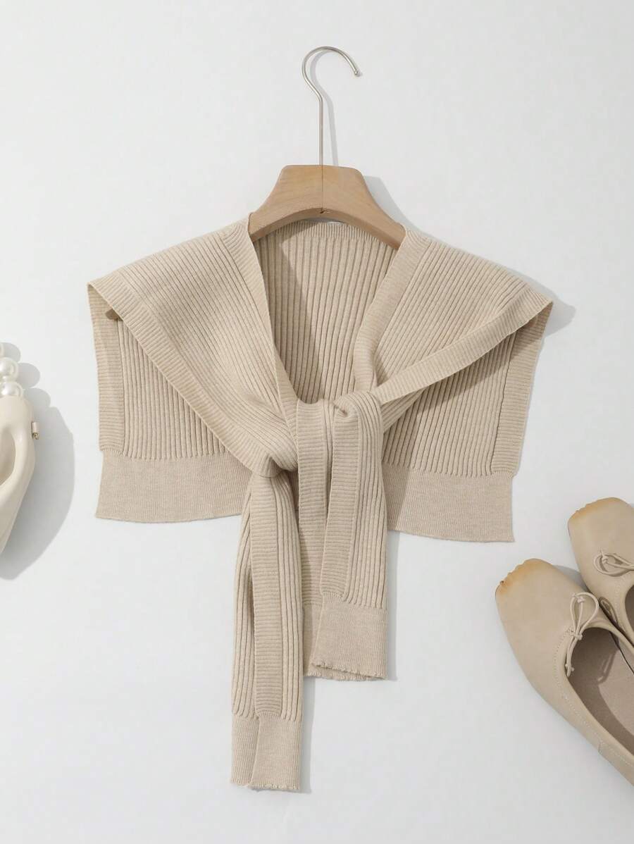 DAZY Business Casual Style Solid Color Knit Shawl Collar Layering Top - Apricot - View 1