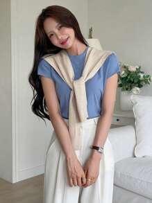 DAZY Business Casual Style Solid Color Knit Shawl Collar Layering Top - Apricot - View 6