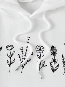 SHEIN Essnce Quần áo thể thao nữ Dây kéo Túi Hoa Giải trí - trắng - Xem 3