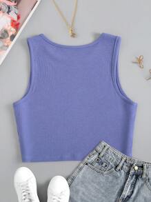 INAWLY 素色條紋針織背心上衣 - 紫色 - 查看 2
