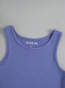 INAWLY 素色條紋針織背心上衣 - 紫色 - 查看 3