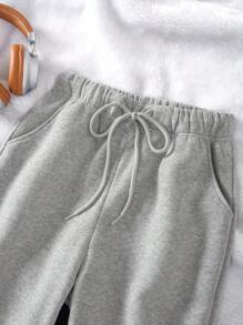 INAWLY Solid Drawstring Waist Slant Pocket Joggers - Light Grey - View 4