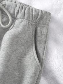 INAWLY Solid Drawstring Waist Slant Pocket Joggers - Light Grey - View 5