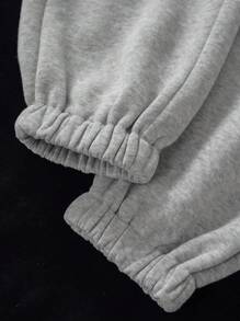 INAWLY Solid Drawstring Waist Slant Pocket Joggers - Light Grey - View 7