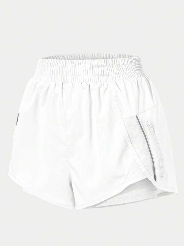 Easify SHEIN Sport Zipper Pocket Elastic Waist Sports ShortsWomen Sweat Short, Gym Short, Biker Short