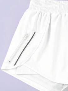 Eassivo Eassivo 拉链口袋松紧腰运动短裤女士运动短裤、健身短裤、骑行短裤 - 白色 - 查看 4