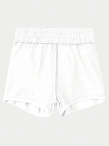 Eassivo Eassivo 拉链口袋松紧腰运动短裤女士运动短裤、健身短裤、骑行短裤 - 白色 - 查看 5