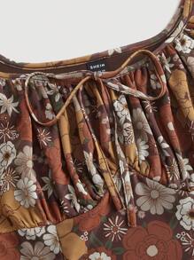 SHEIN MOD 印花荷葉袖胸部褶皺連衣裙 - 彩色 - 查看 4