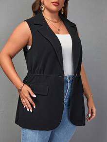 SHEIN Clasi Plus 1pc Lapel Neck Single Button Vest Blazer - Black - View 4