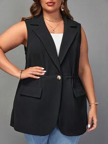 SHEIN Clasi Plus 1pc Lapel Neck Single Button Vest Blazer - Black - View 5
