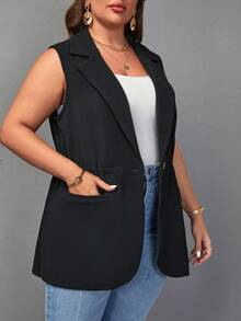 SHEIN Clasi Plus 1pc Lapel Neck Single Button Vest Blazer - Black - View 6