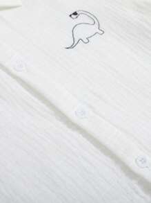 SHEIN 男童休閒寬鬆恐龍印花翻領鈕扣襯衫，不含毛衣，適合秋冬 - 白色 - 查看 4