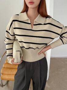 DAZY 条纹落肩毛衣、长袖上衣秋季
