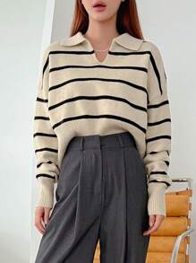 DAZY 条纹落肩毛衣、长袖上衣秋季