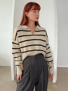 DAZY 条纹落肩毛衣、长袖上衣秋季