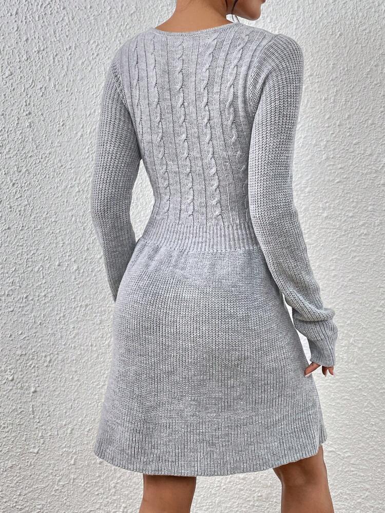 Criss Cross Cable Knit Sweater Dress