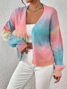SHEIN LUNE Ombre Drop Shoulder Duster Cardigan Without Cami Top - Multicolor - View 3