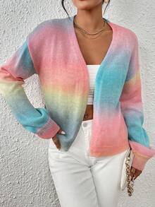 SHEIN LUNE Ombre Drop Shoulder Duster Cardigan Without Cami Top - Multicolor - View 4