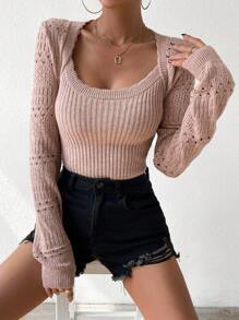 Chiquease Scoop Neck Pointelle Knit Jumper - Dusty Pink - View 5