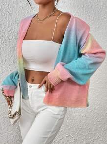 SHEIN LUNE Ombre Drop Shoulder Duster Cardigan Without Cami Top - Multicolor - View 5