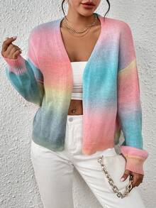 SHEIN LUNE Ombre Drop Shoulder Duster Cardigan Without Cami Top - Multicolor - View 6