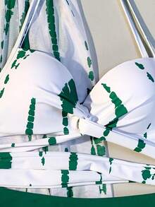 SHEIN 染色推上型比基尼套裝與和服 - 綠色 - 查看 4