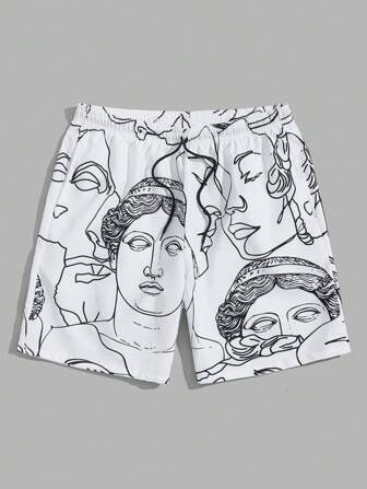 Street Life Men Figure Graphic Drawstring Waist Shorts, School