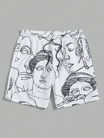 Street Life Men Figure Graphic Drawstring Waist Shorts, School