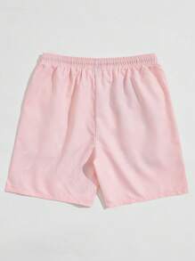 ROMWE MEN Street Life 男士標語&火圖案腰部抽繩短褲 - 粉色 - 查看 2