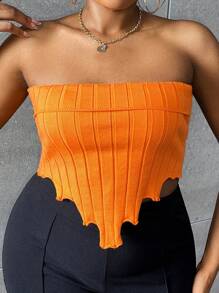 SHEIN SXY Hơn Viền không đối xứng Ống Knit ngọn - trái cam - Xem 3