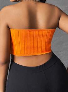 SHEIN SXY Hơn Viền không đối xứng Ống Knit ngọn - trái cam - Xem 2