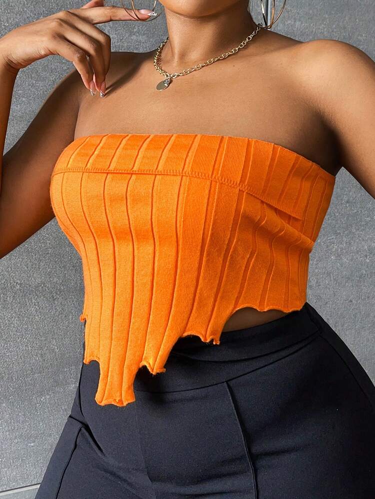 Plus Asymmetrical Hem Tube Knit Top