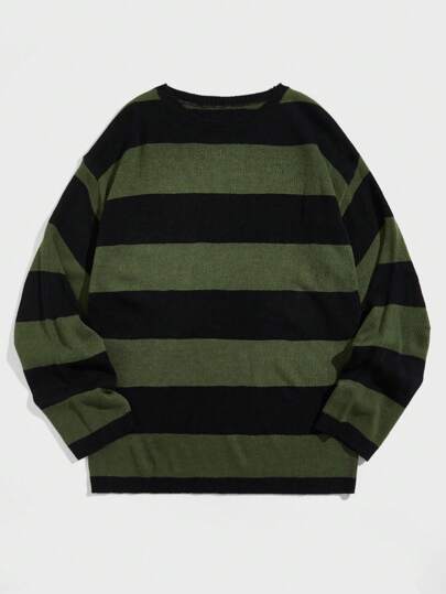 ROMWE Academia Men Striped Color-Block Sweater