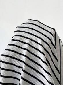 Flirla Plus Striped Drawstring Hooded Tee Dress, Summer - White - View 9