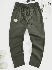Manfinity NXTstreet Men Letter Patched Detail Drawstring Waist Pants - Army Green - View 1