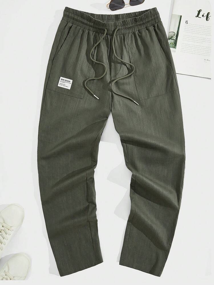 Manfinity NXTstreet Men Letter Patched Detail Drawstring Waist Pants - Army Green - View 1