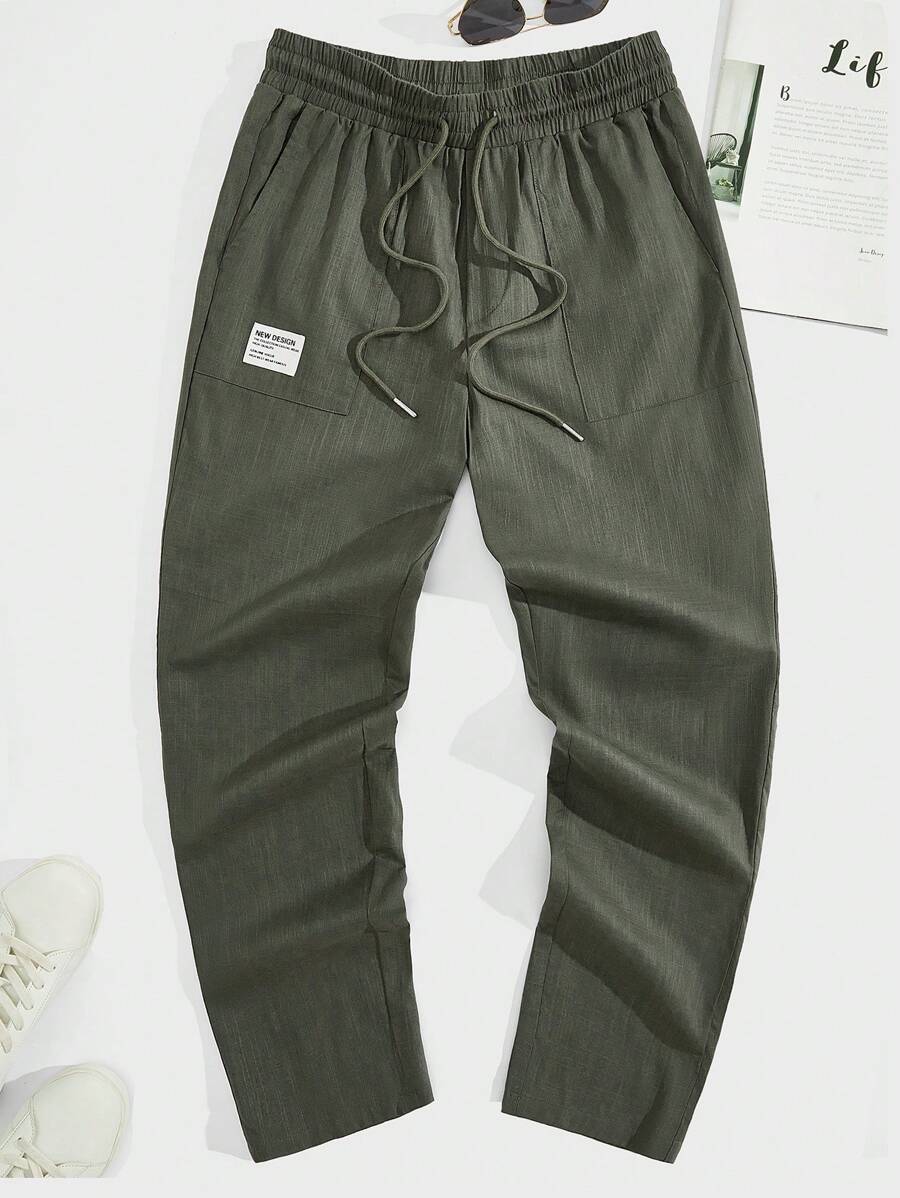 Manfinity NXTstreet Men Letter Patched Detail Drawstring Waist Pants - Army Green - View 1