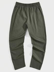 Manfinity NXTstreet Men Letter Patched Detail Drawstring Waist Pants - Army Green - View 2