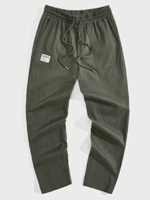 Manfinity NXTstreet Men Letter Patched Detail Drawstring Waist Pants - Army Green - View 3