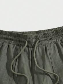 Manfinity NXTstreet Men Letter Patched Detail Drawstring Waist Pants - Army Green - View 4