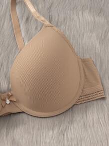 Women Casual Plain Multicolor Fabric Bras Medium Stretch With Bow Detail