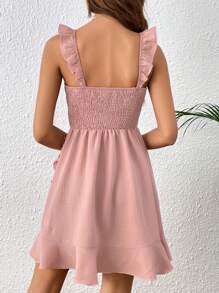 SHEIN VCAY Ruffle Trim Wrap Hem Dress - Dusty Pink - View 2
