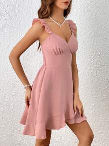 SHEIN VCAY Ruffle Trim Wrap Hem Dress - Dusty Pink - View 5