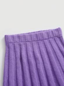 GENKIRA Solid Ribbed Knit Skirt - Purple - View 8