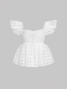 Aveloria Sweetheart Neck Ruffle Trim Ruched Peplum Blouse - White - View 4