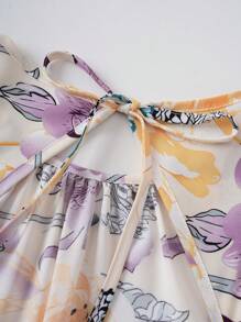 SHEIN Unity Floral Print Tie Backless Lantern Sleeve Dress - Multicolor - View 5